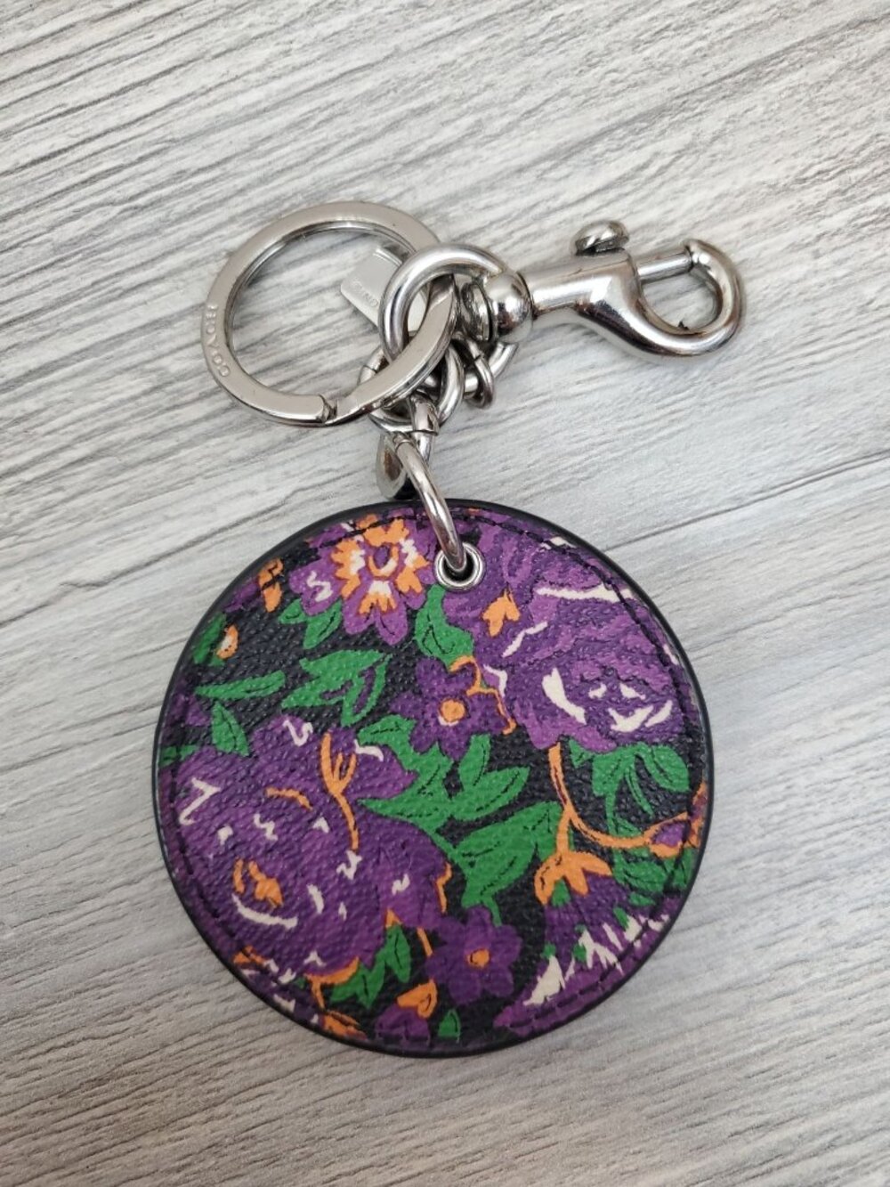 Coach Floral Disc Mirror Key Fob